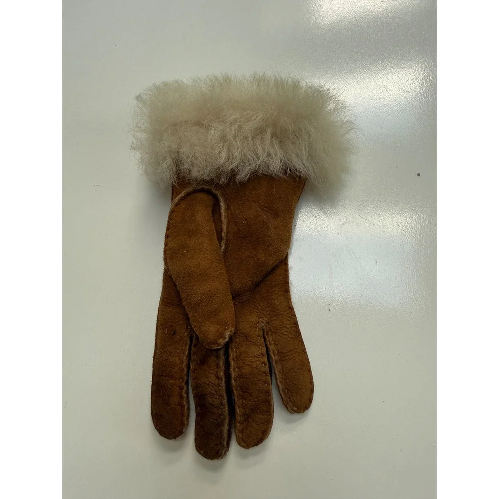 UGG Australia Womens Chestnut Suede Shearling Toscana Fur Trim Gloves M 1 lpve